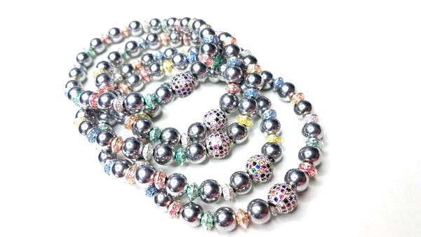 Hematite Gemstone w/ Colored Metal Bracelet