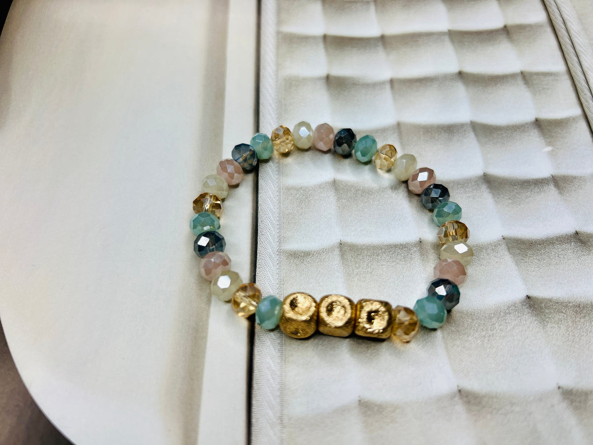 Pewter Glass & Chain 3 PC Bracelet Set