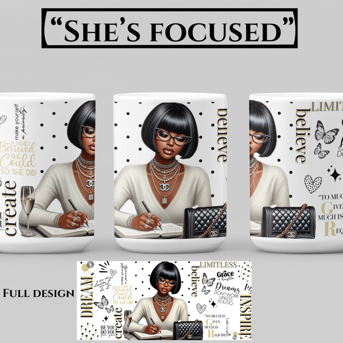 "She's Focused" Custom Illustrated Mug