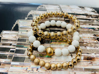 White/Gold 3pc Beaded Bracelet Set