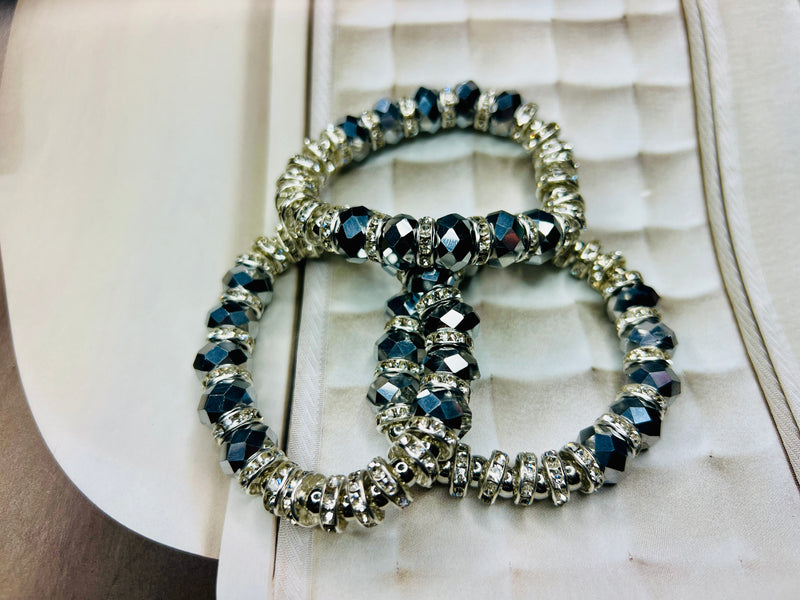 Silver/Rhinestone Faceted Cut Bracelet
