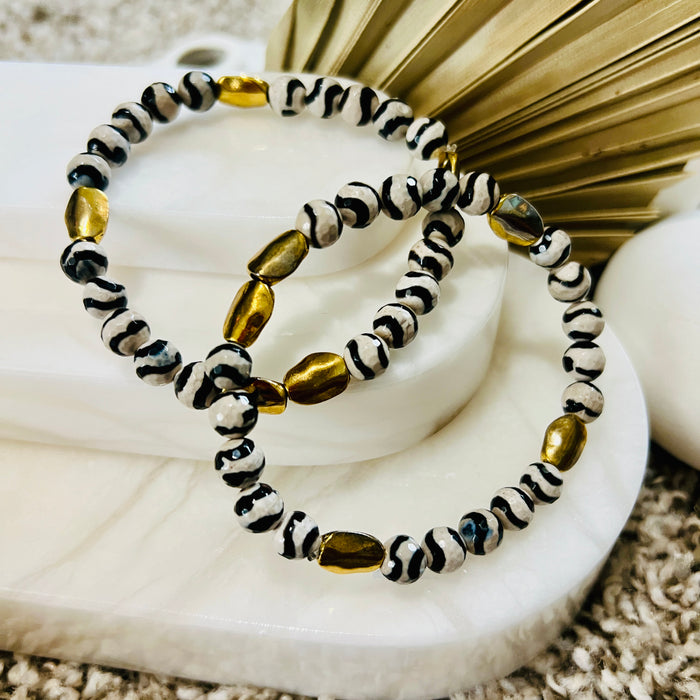 Genuine Zebra Agate Gemstone Bracelet
