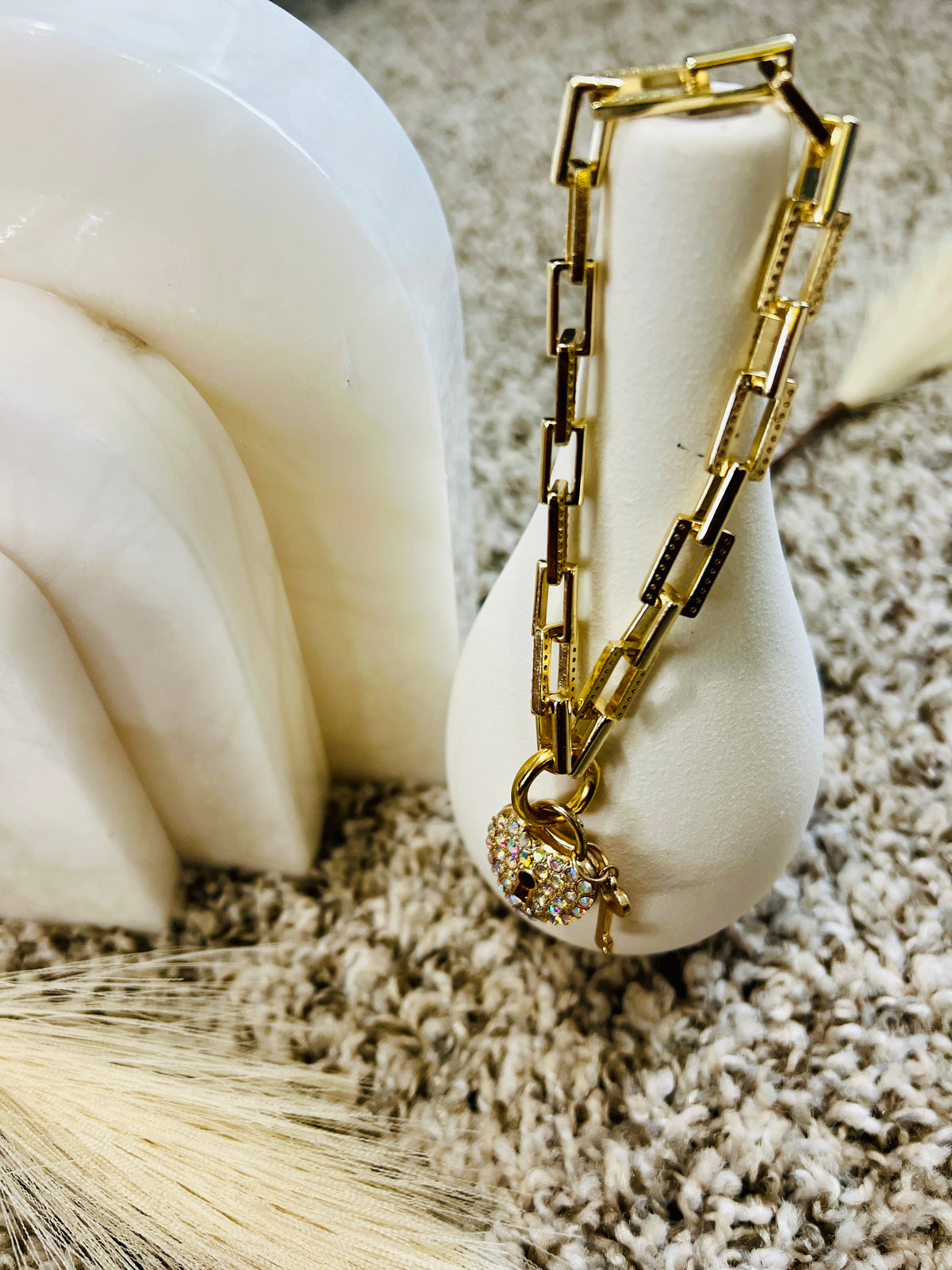 Rhinestone Accented Gold Chain Bracelet