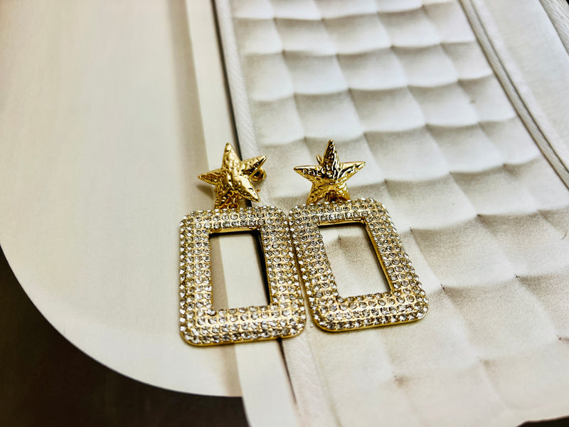 Star & Box Rhinestone Statement Earrings