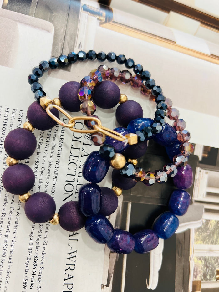 Purple/Gold 4pc Beaded Bracelet Set