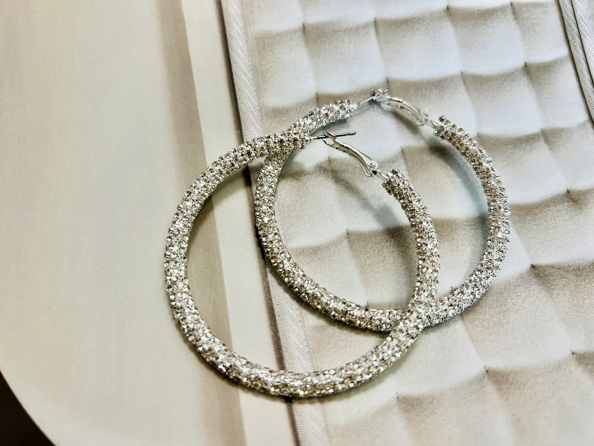 X-Large (2.5 inch) Rhinestone Hoop Earrings