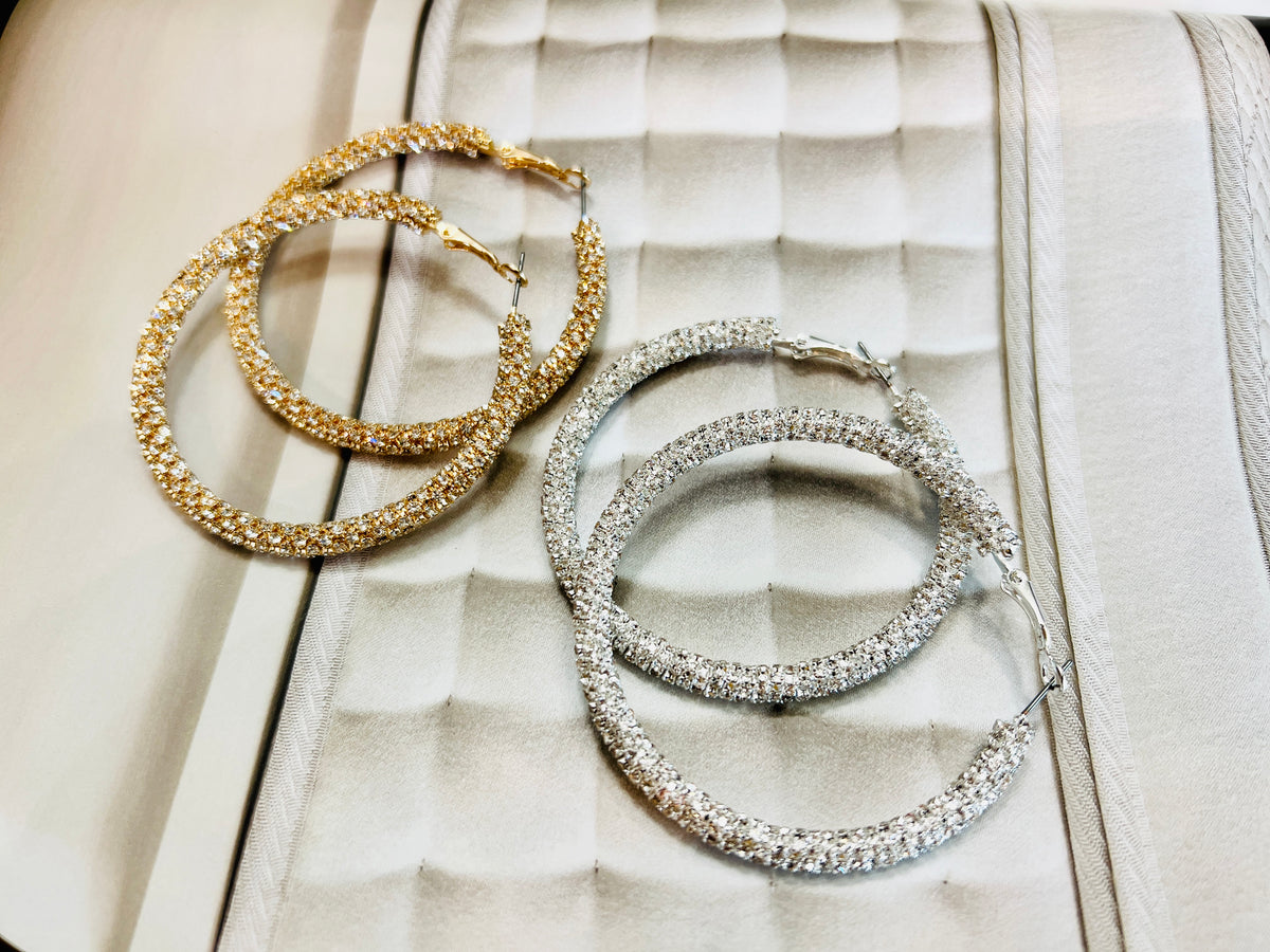 X-Large (2.5 inch) Rhinestone Hoop Earrings