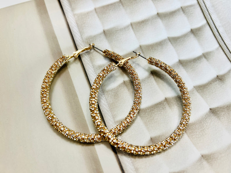 X-Large (2.5 inch) Rhinestone Hoop Earrings