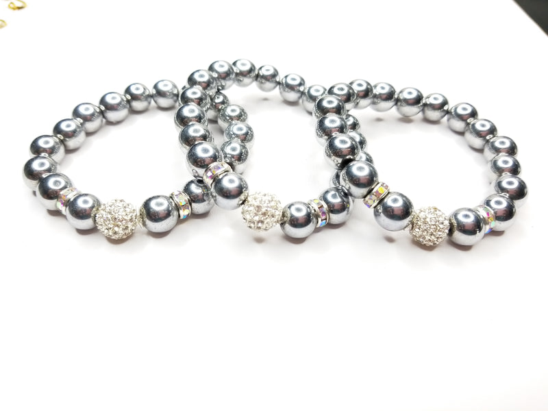 Silver Hematite & Rhinestone Bracelet (FREE  WITH 50 LOYALTY POINTS)