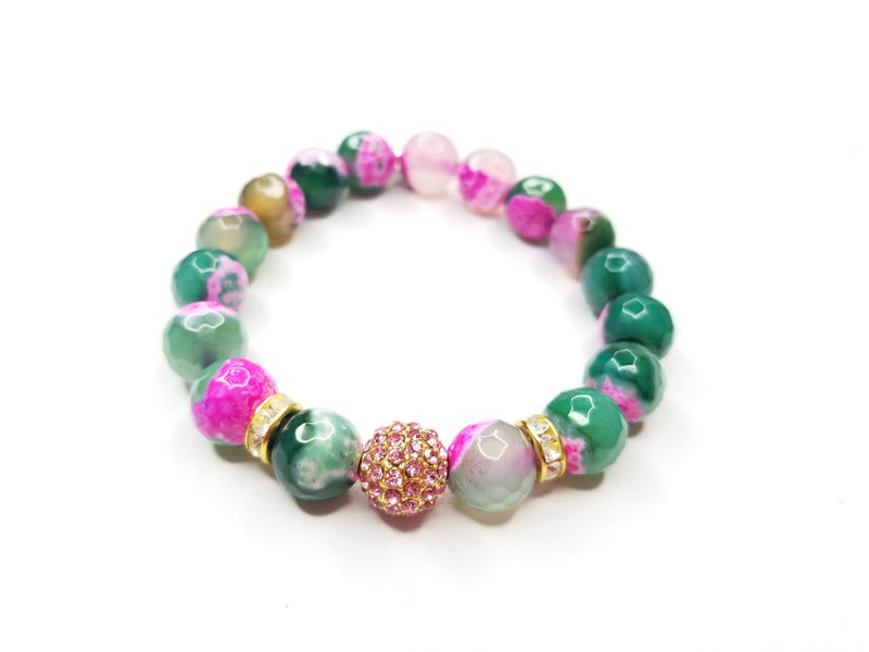 Pink & Green Agate Gemstone Bracelet