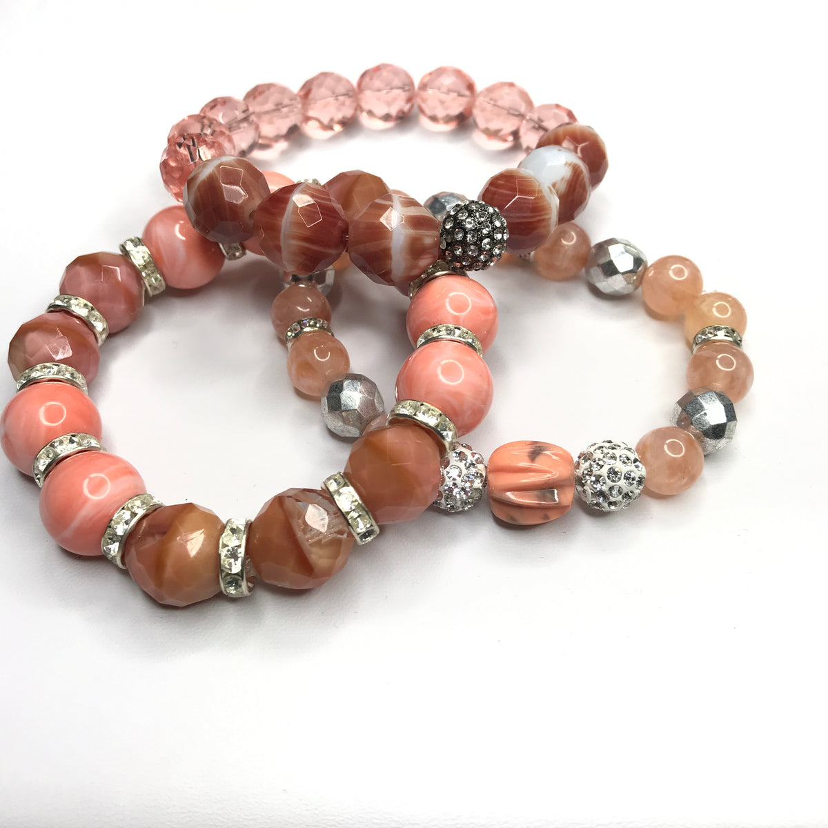 Peach Faceted Cut 3 Piece Bracelet Set