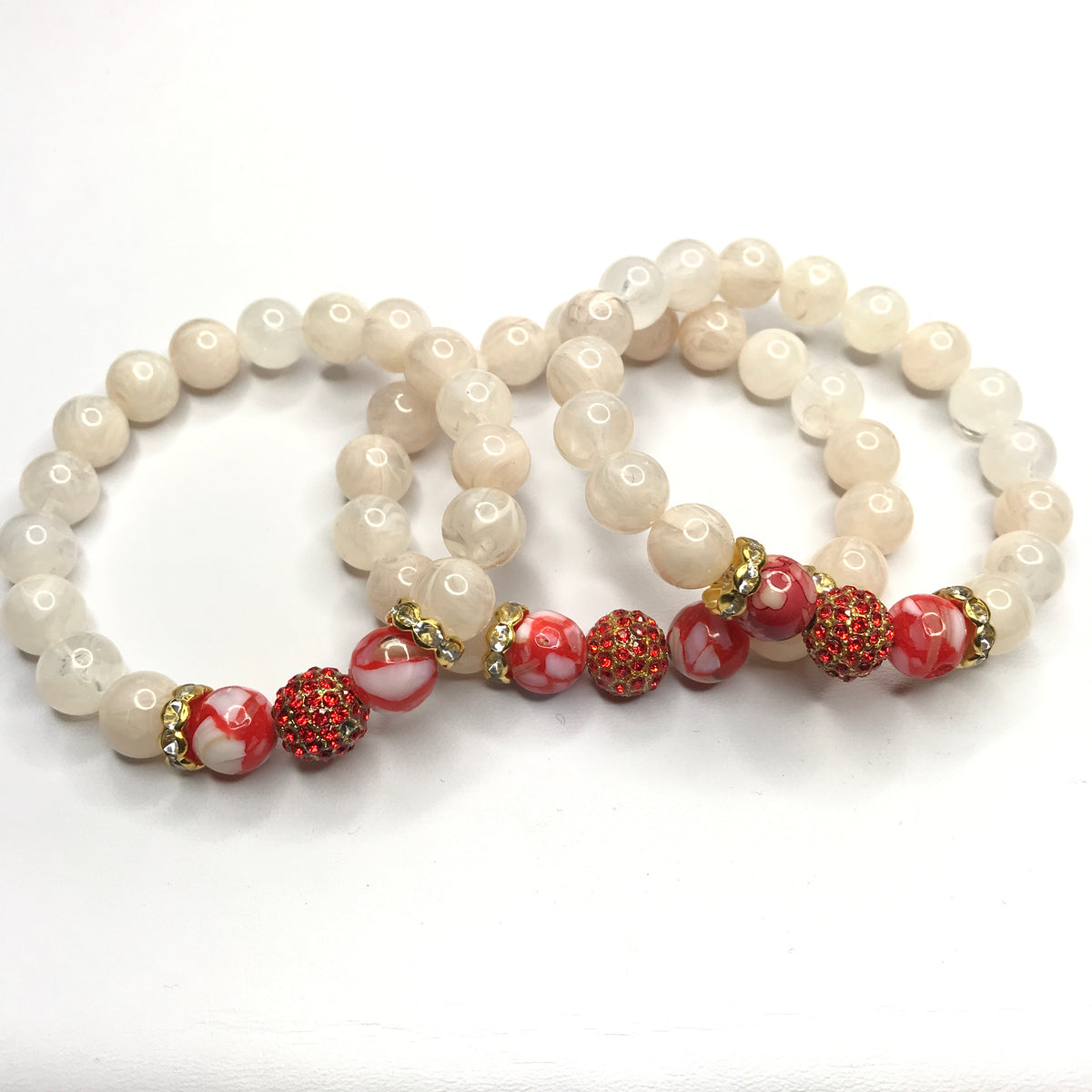 Red Mother of Pearl Gemstone & Acrylic  Bracelet