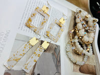 White Acrylic & Gold Flake Earrings