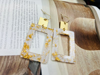 White Acrylic & Gold Flake Earrings