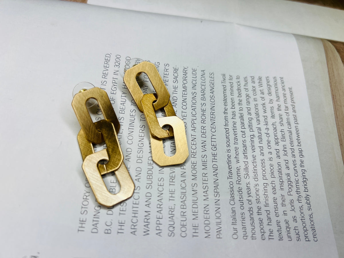 Gold Brass Chain Link Statement Earrings