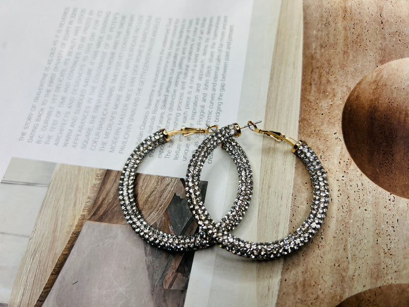 Large (2 inch) Rhinestone Hoop Earrings