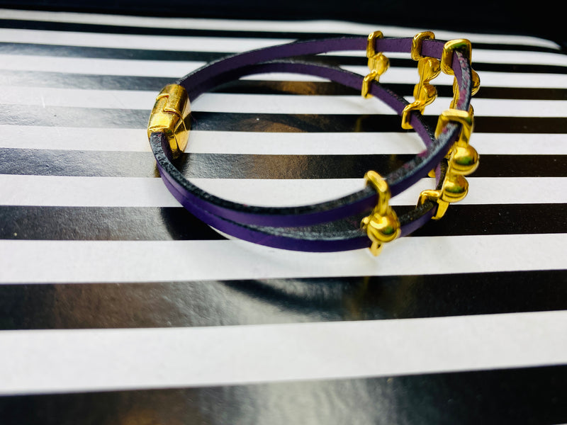 Deep Purple Dotted Multi Strand Leather Bracelet