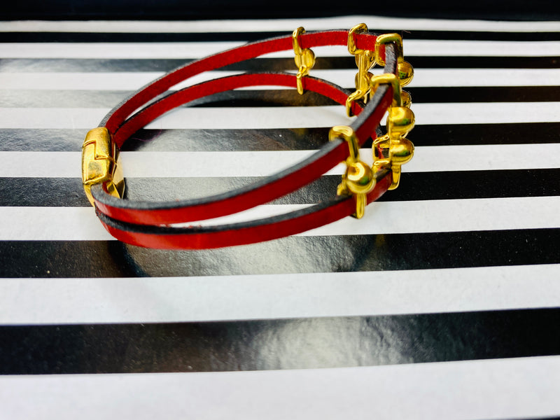 Red Dotted Multi Strand Leather Bracelet