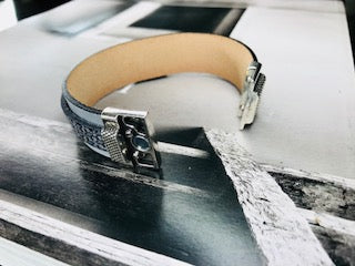 Silver & Metallic Blue Double Leather Tassel Bracelet