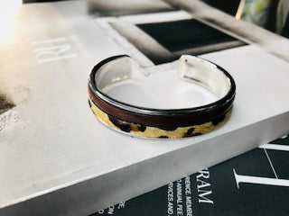 Tiger Print Brown Leather Cuff 10mm Bracelet
