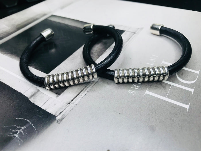 Black Embellished Leather Wrap Bracelet