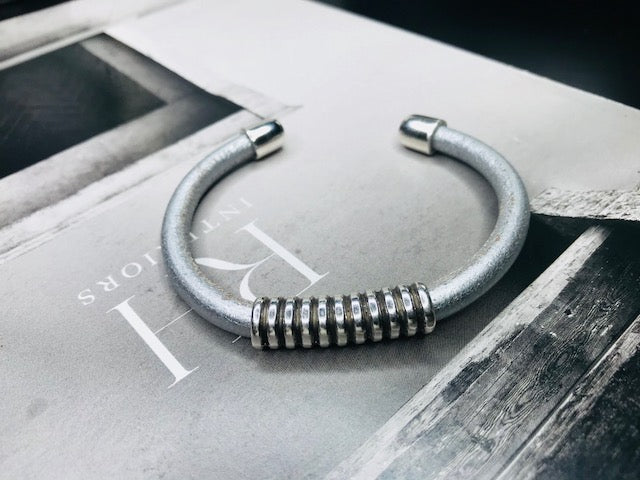 Silver Embellished Leather Wrap Bracelet