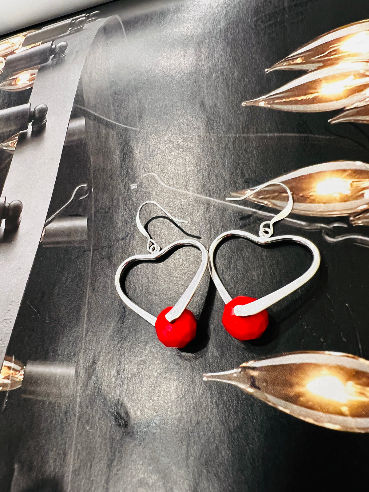 Red Hot  Silver Heart Earrings