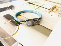 Round Leather & Rhinestone Clasp Bracelet