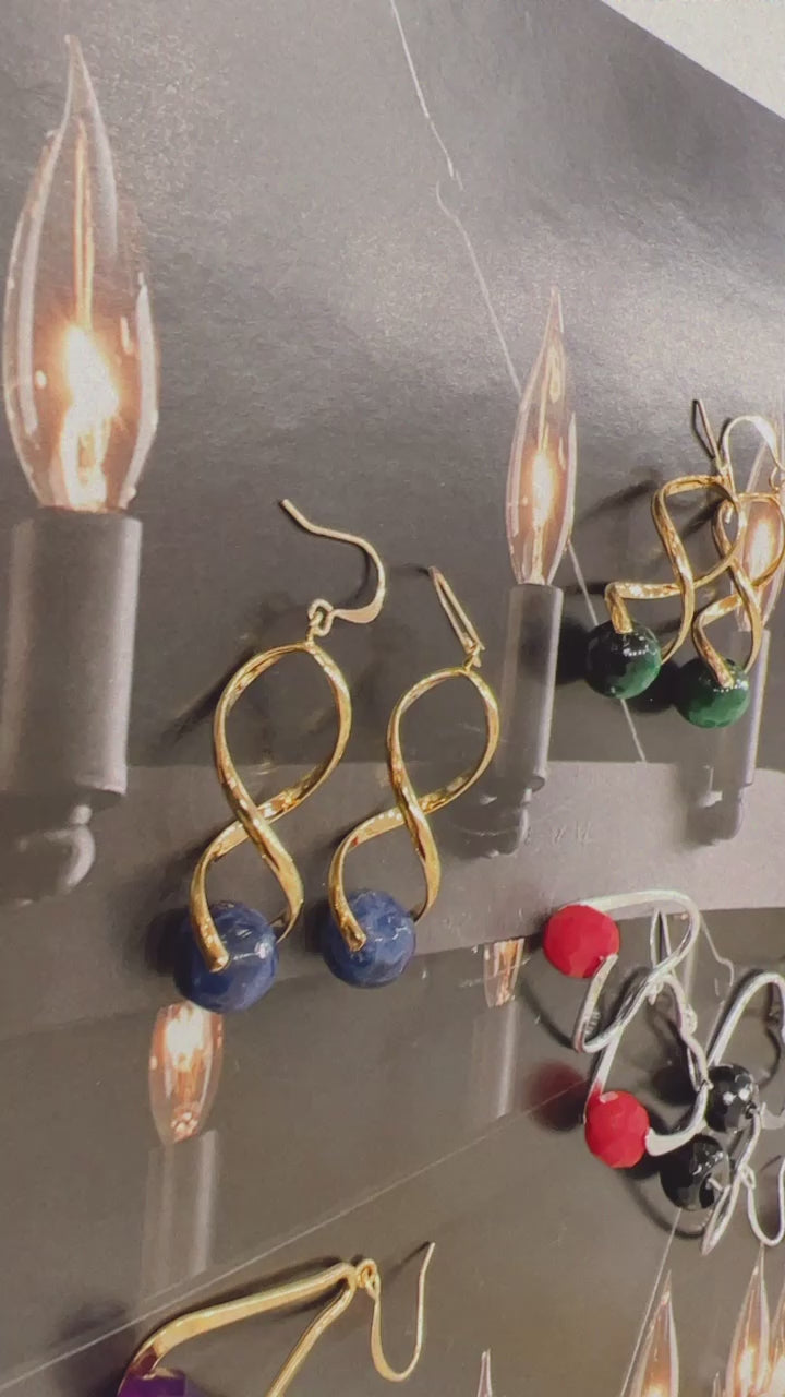 Genuine Sodalite Gemstone Gold Twist Earrings