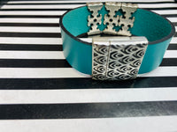 Seafom Green   “3 T" Silver Leather Bracelet