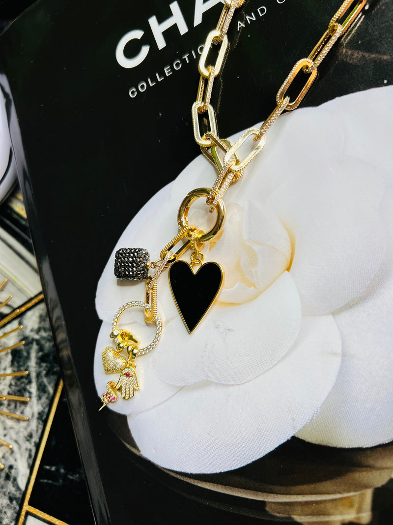 Love, Peace, Wisdom Pendant Box Link Luxury Lifestyle Necklace- Black