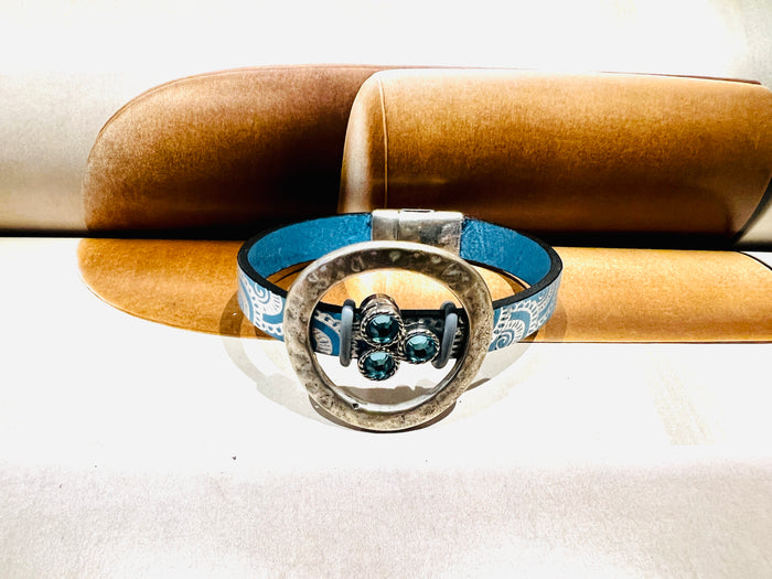 Turquoise Swirl Pearl Genuine Leather Bracelet