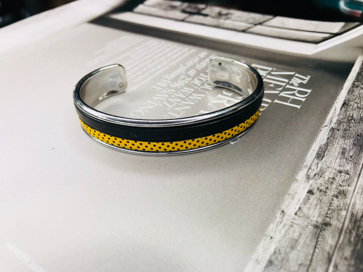 Yellow & Black Leather Cuff 10mm Bracelet