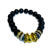 Black Matted & Plated Striped Agate Accent Luxury Lifestyle Bracelet