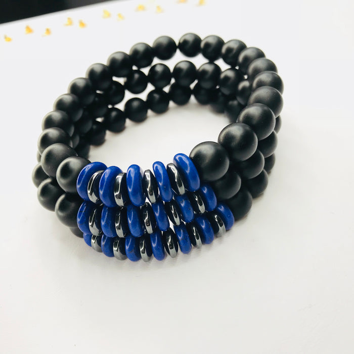 Men's Blue Spiral Bracelet 3 Piece Set