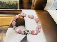 Pink Cateye Gemstone  Breast Cancer Awareness Bracelet