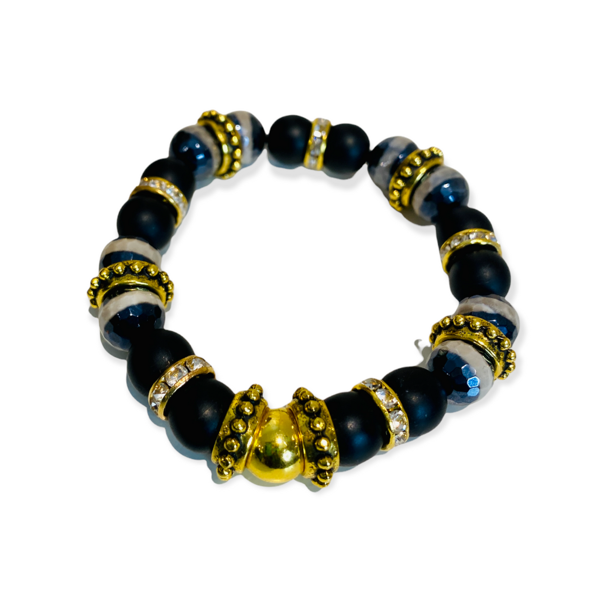Black Matted & Plated Striped Agate Luxury Lifestyle Bracelet
