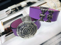 Purple “2 T" Silver Leather Bracelet