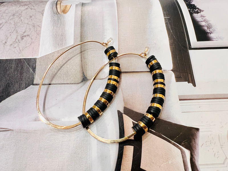 Gold Oval Hoop w/ Beads Earrings