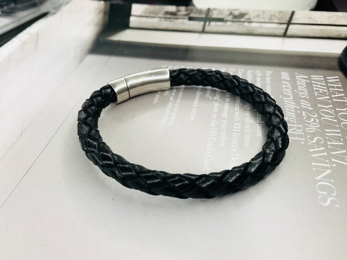 Black Italian Braided Leather Bracelet