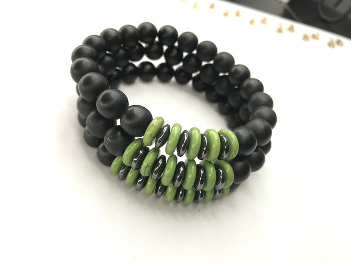 Men's Green Spiral Bracelet 3 Piece Set