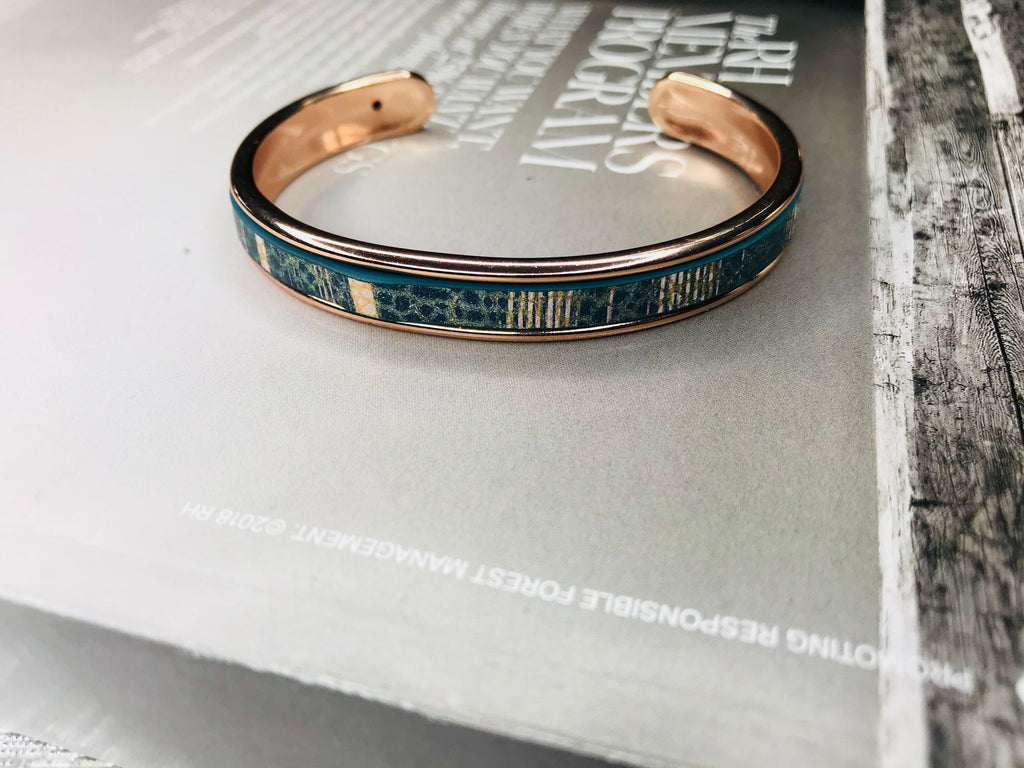 Tribal Green Leather Cuff 5mm Bracelet