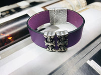 Purple “2 T" Silver Leather Bracelet